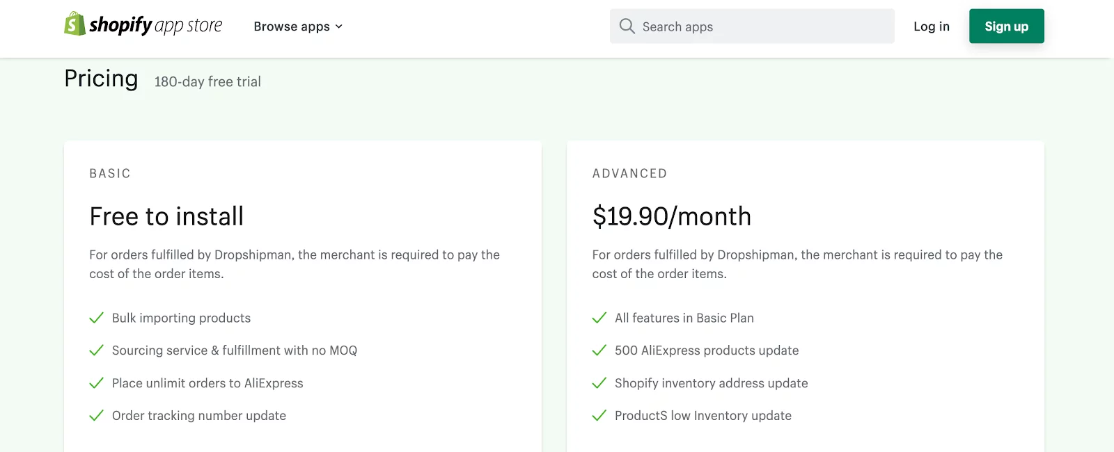 Shopify Apps for Dropshipping - Pricing of DSM