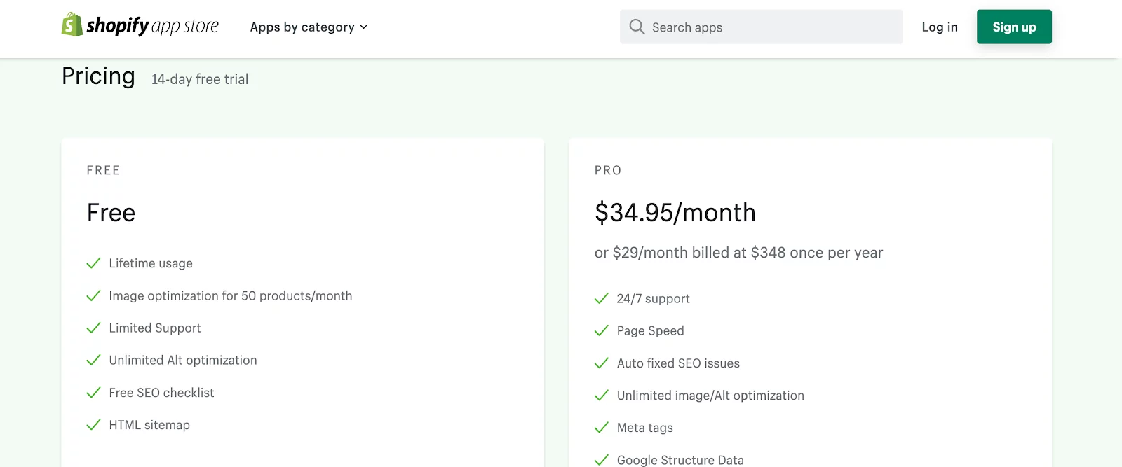 Shopify SEO Apps - Pricing of Image Optimizer Page Speed by Avada