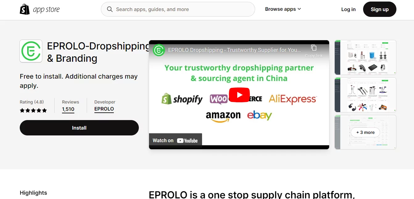Shopify Dropshipping App 8: EPROLO
