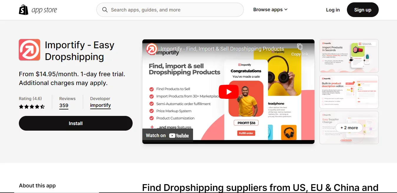 Shopify Dropshipping App 10: Importify