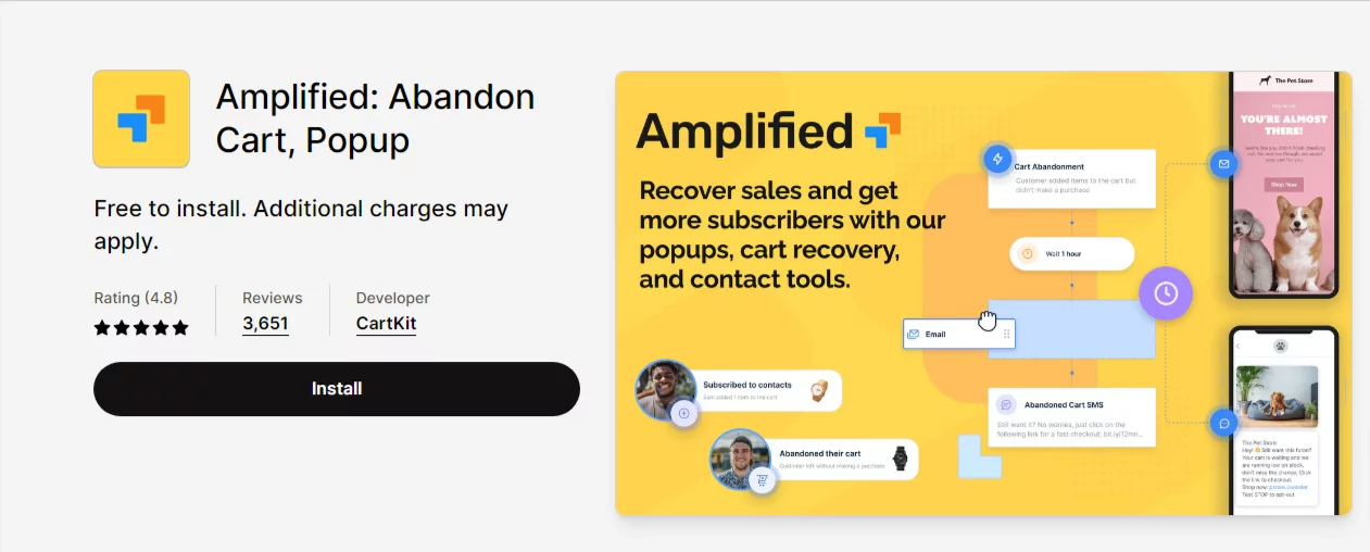 Amplified: Abandon Cart & Popup - The Best Shopify App for Abandoned Cart Recovery