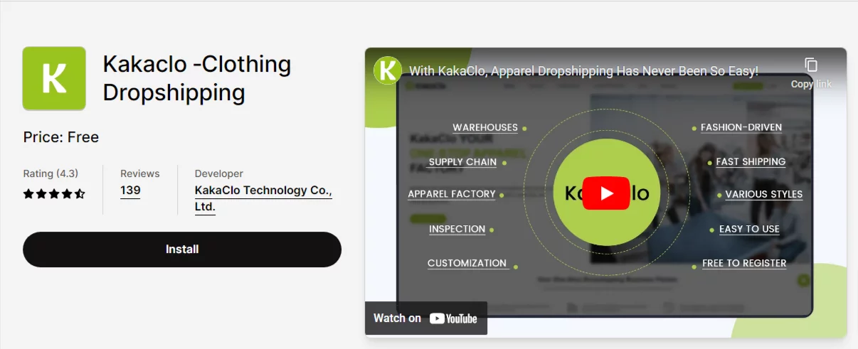Shopify Apps for Dropshipping Clothing: Kakaclo - Clothing Dropshipping