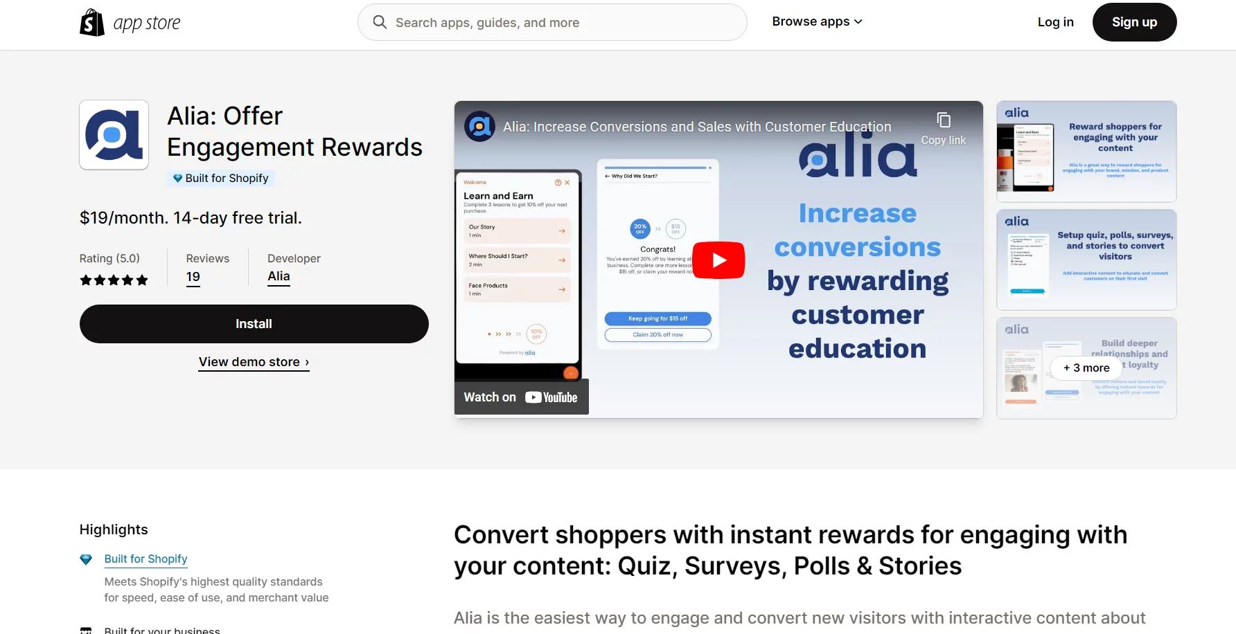 Best Shopify Rewards Apps- Alia: Offer Engagement Rewards