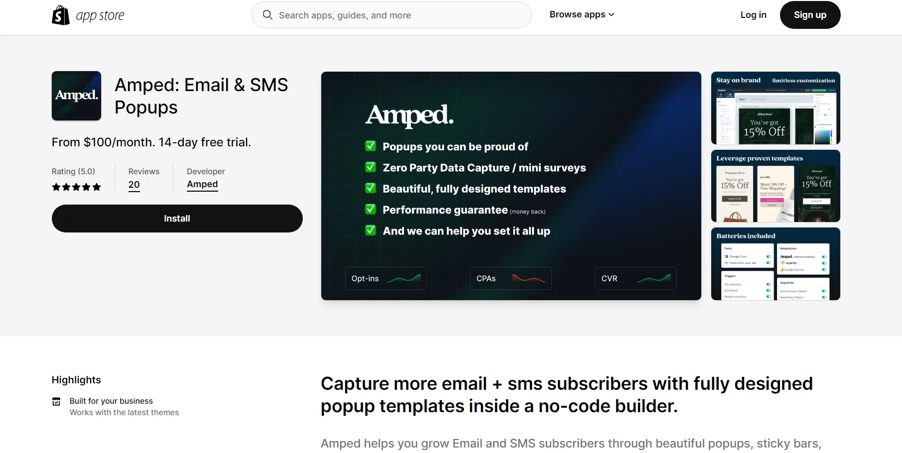 Best Shopify SMS Apps: Amped: Email & SMS Popups