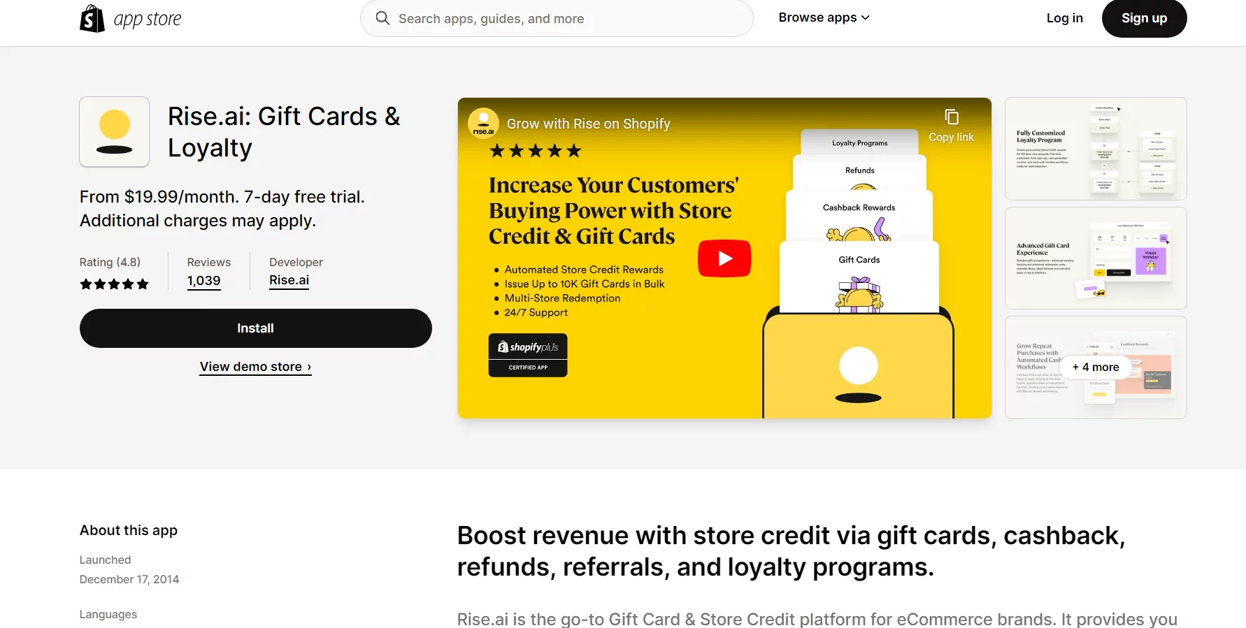 Best Shopify Referral Apps- Rise.ai: Gift Cards & Loyalty