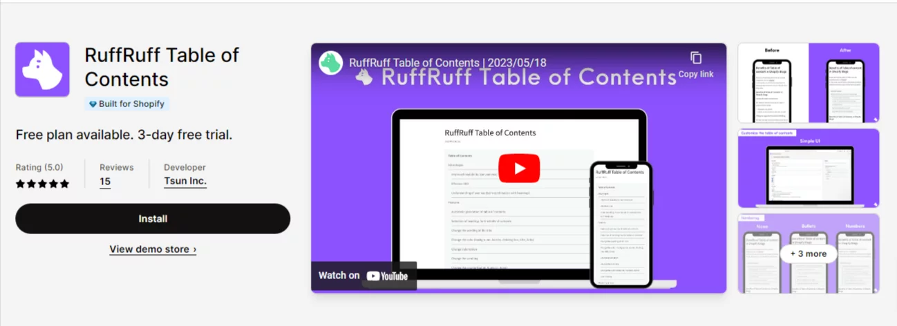 Best Shopify Blog Apps: RuffRuff Table of Contents